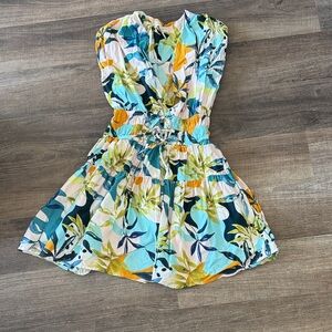 100% Cotton Floral V-Neck Dress with Drawstring Waist